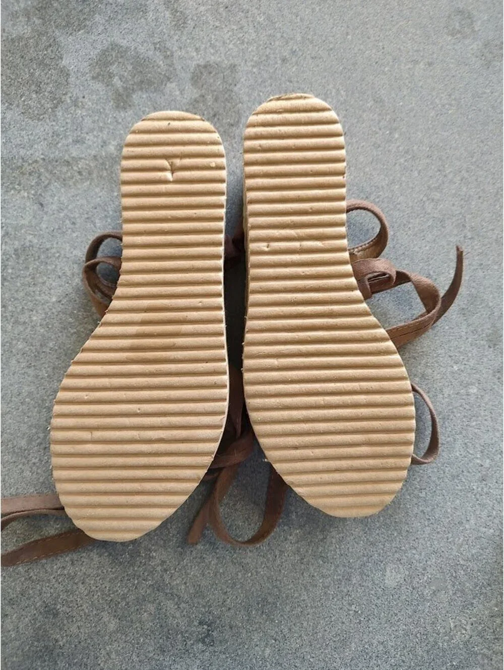 Retro Brown Strappy Cork Platform Wedge Ankle Tie Sandals 6 Boho Summer Festival